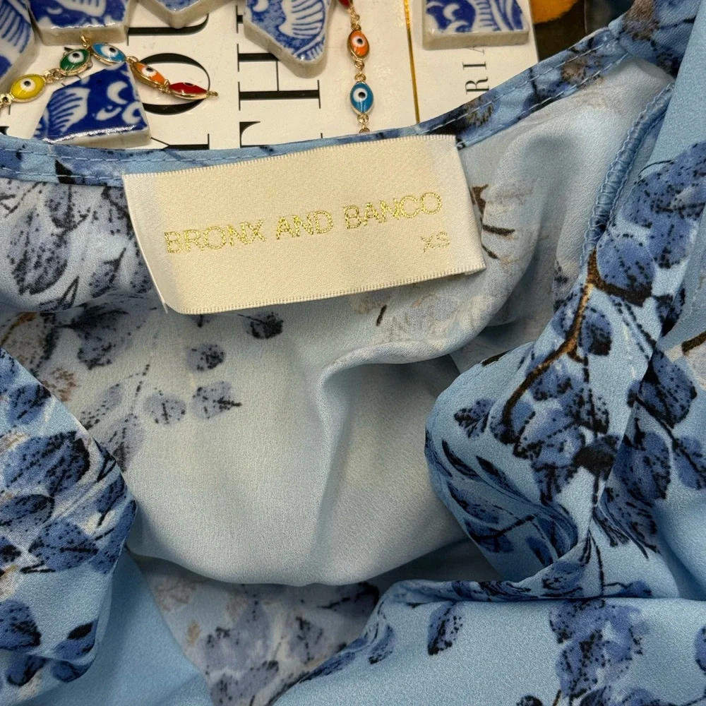🆕 BRONX & BANCO 🧿 NWOT Bedouin Blue Poppy Tiered Mini Dress - Sz XS US